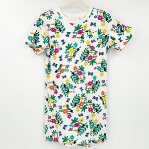 Hanna Andersson Girls Summer Lounge Tropical‎ Bird Floral T-Shirt Dress Size 12